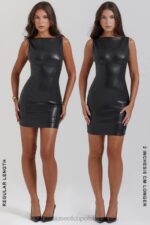 House of CB Leola czarna mini sukienka skórzana wegańska modna elegancka - Image 3