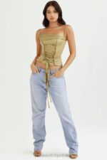 House of CB Letitia oliwkowy satynowy gorset sznurowany modny styl - Image 2