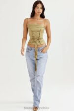 House of CB Letitia oliwkowy satynowy gorset sznurowany modny styl - Image 3