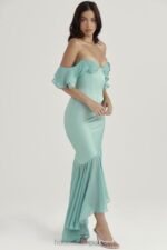House of CB Lila Jadeit Maxi Spódnica z Falbaną Modna Odzież - Image 12
