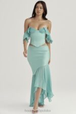 House of CB Lila Jadeit Maxi Spódnica z Falbaną Modna Odzież - Image 10
