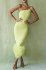 House of CB Limonkowa Midi Sukienka Alessia Stylowa Moda