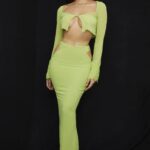 House of CB Limonkowo-zielona maxi spódnica z żorżety Madeline na każdą okazję