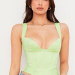 House of CB Limonkowy Satynowy Gorset Modowy 4PND79