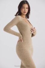 House of CB Lucille Camelowa Sukienka Maxi Elegancka Modna - Image 12