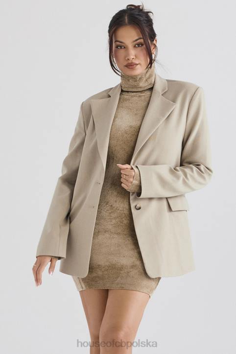 House of CB Marynarka oversize z norek Aline w kolorze beżowym modna odzież na każdą okazję - Image 1