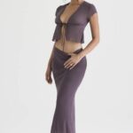 House of CB Maxi Spódnica Diana Ciemny Fiolet Elegancja na Każdą Okazję