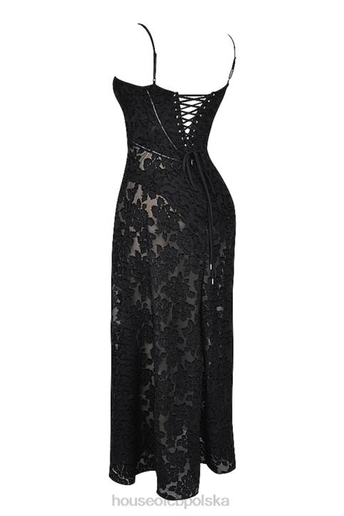 House of CB Maxi Sukienka Czarna z Koronką Kwiatową Seren - Image 4
