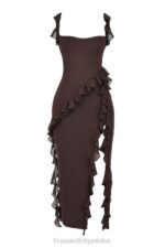 House of CB Maxi Sukienka Falbana Espresso Stylowa Moda - Image 5