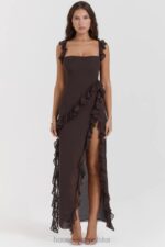 House of CB Maxi Sukienka Falbana Espresso Stylowa Moda - Image 8