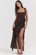 House of CB Maxi Sukienka Falbana Espresso Stylowa Moda - Image 10