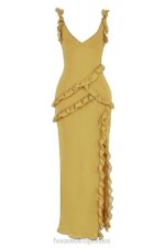 House of CB Maxi Sukienka Oliwkowa z Falbaną Modny Styl - Image 5