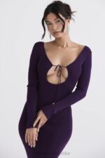 House of CB Maxi Sukienka Prążkowana Winogronowa Stylowa Moda - Image 13