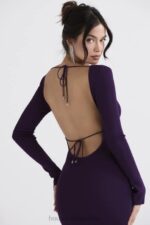 House of CB Maxi Sukienka Prążkowana Winogronowa Stylowa Moda - Image 17