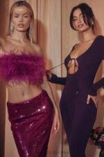 House of CB Maxi Sukienka Prążkowana Winogronowa Stylowa Moda - Image 5