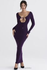 House of CB Maxi Sukienka Prążkowana Winogronowa Stylowa Moda - Image 10