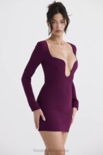 House of CB Merlot Gorsetowa Sukienka z Głębokim Dekoltem Elegancka Moda - Image 4
