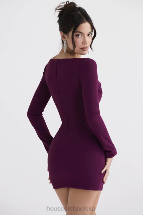 House of CB Merlot Gorsetowa Sukienka z Głębokim Dekoltem Elegancka Moda - Image 5