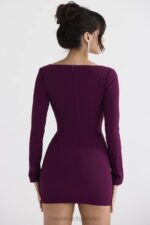 House of CB Merlot Gorsetowa Sukienka z Głębokim Dekoltem Elegancka Moda - Image 6