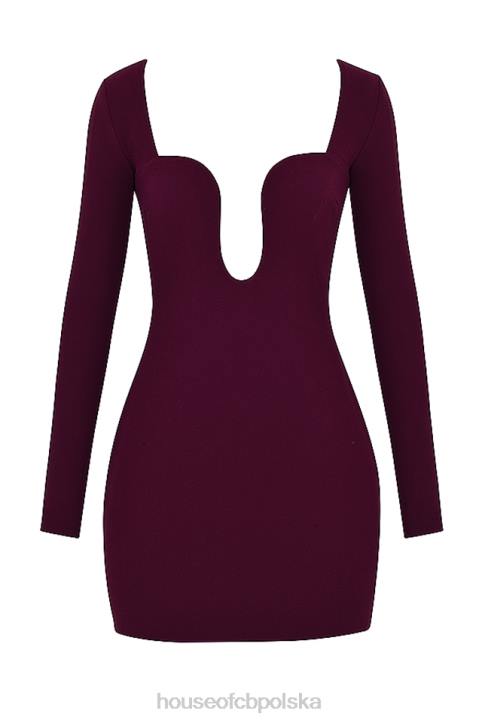 House of CB Merlot Gorsetowa Sukienka z Głębokim Dekoltem Elegancka Moda - Image 8