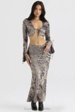 House of CB Midi Spódnica Clara Pewter Elegancka Moda Kobieca