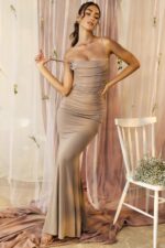 House of CB Milena Almond Maxi Dżersejowa Gorsetowa Sukienka Modna - Image 2