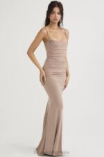 House of CB Milena Almond Maxi Dżersejowa Gorsetowa Sukienka Modna - Image 13