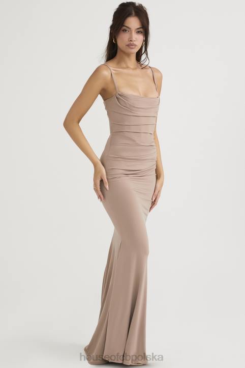 House of CB Milena Almond Maxi Dżersejowa Gorsetowa Sukienka Modna - Image 13