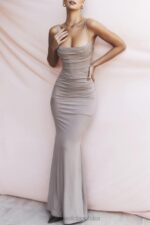 House of CB Milena Almond Maxi Dżersejowa Gorsetowa Sukienka Modna - Image 4