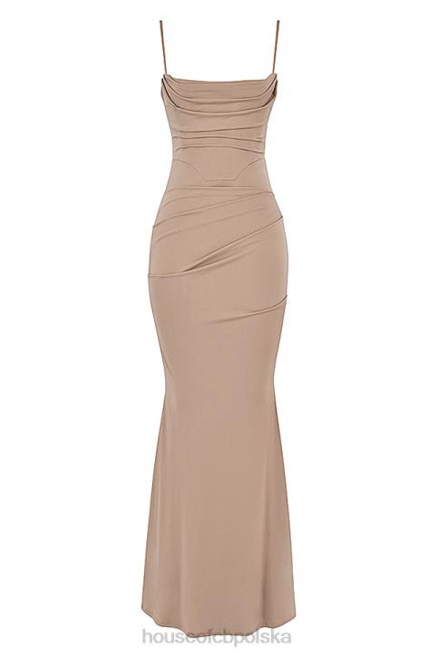 House of CB Milena Almond Maxi Dżersejowa Gorsetowa Sukienka Modna - Image 5