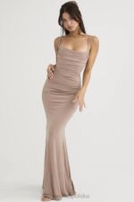 House of CB Milena Almond Maxi Dżersejowa Gorsetowa Sukienka Modna - Image 9