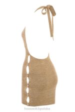House of CB Milla Sand Sukienka Mini Dzianinowa z Wiązaniem na Szyi - Image 4