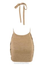 House of CB Milla Sand Sukienka Mini Dzianinowa z Wiązaniem na Szyi - Image 5