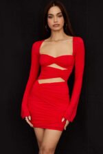House of CB Mini Sukienka Camille Scarlet z Jedwabiu Elegancka Moda