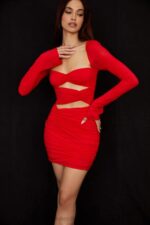 House of CB Mini Sukienka Camille Scarlet z Jedwabiu Elegancka Moda - Image 7