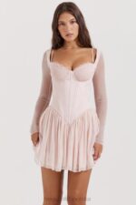 House of CB Mini Sukienka Gorset Vivi Miękka Brzoskwinia Modna Odzież