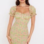 House of CB Mini sukienka Tanaya vintage kwiatowa bufiaste rękawy modna elegancja
