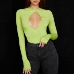 House of CB Modny Body z Wycięciami w Limonkowej Zieleni