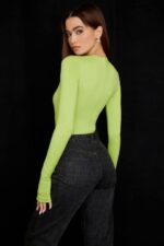 House of CB Modny Body z Wycięciami w Limonkowej Zieleni - Image 5