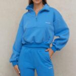 House of CB Niebieska Krótka Bluza Mitch Zamek Przód Modna Odzież