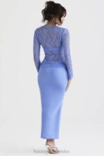 House of CB Niebieska satynowa midi spódnica Clara z modnym krojem - Image 10