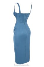 House of CB Niebieska satynowa sukienka midi gorset Faye zmysłowa moda - Image 11
