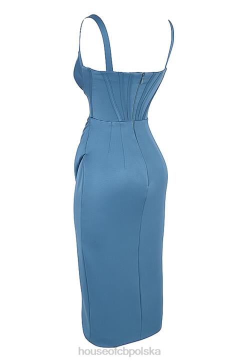 House of CB Niebieska satynowa sukienka midi gorset Faye zmysłowa moda - Image 11