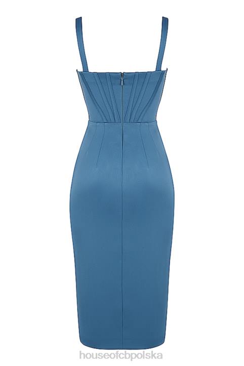 House of CB Niebieska satynowa sukienka midi gorset Faye zmysłowa moda - Image 3