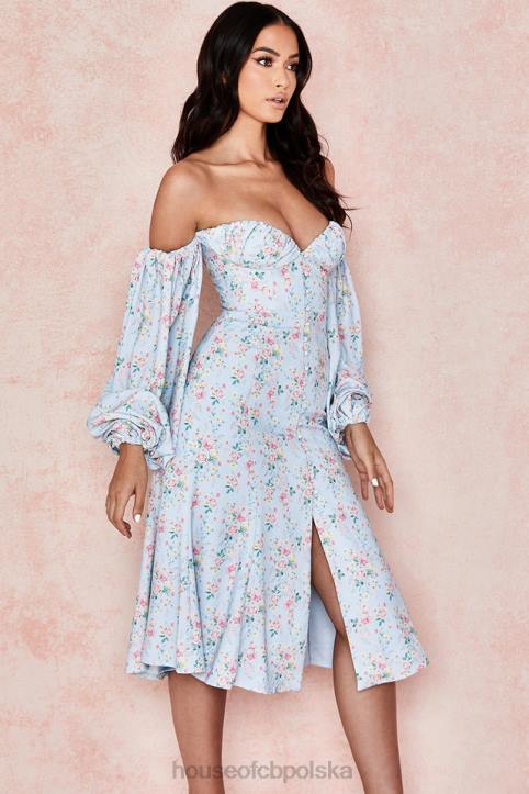 House of CB niebieska sukienka midi bardot w kwiaty na każdą okazję - Image 12
