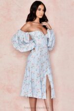 House of CB niebieska sukienka midi bardot w kwiaty na każdą okazję - Image 13
