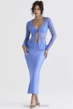 House of CB Niebieski koronkowy top Phoebe z wiązaniem modny i elegancki - Image 9