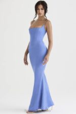 House of CB Oliwkowa Maxi Sukienka Satynowy Gorset z Barwinkiem - Image 4