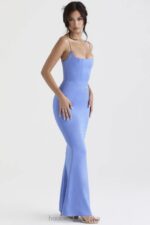 House of CB Oliwkowa Maxi Sukienka Satynowy Gorset z Barwinkiem - Image 5