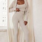 House of CB Opalowe Prążkowane Legginsy Sydney Modny Wybór